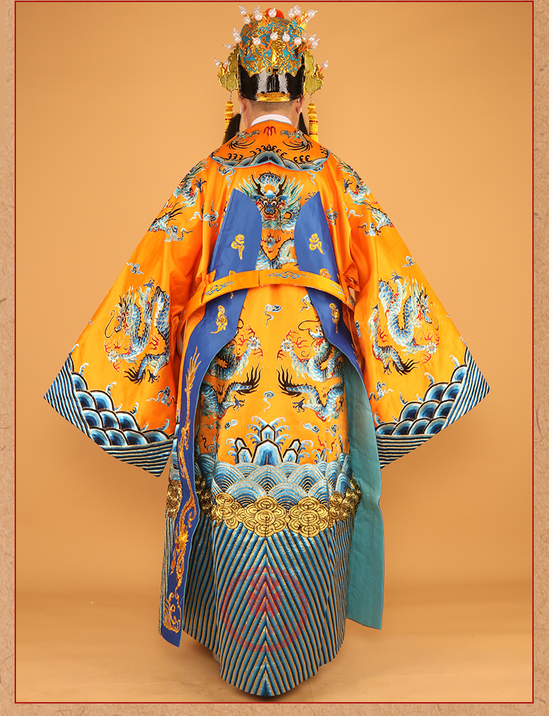 中原戏装京剧戏剧演出服装戏曲男蟒袍皇帝王爷龙袍大缎勾金团龙蟒