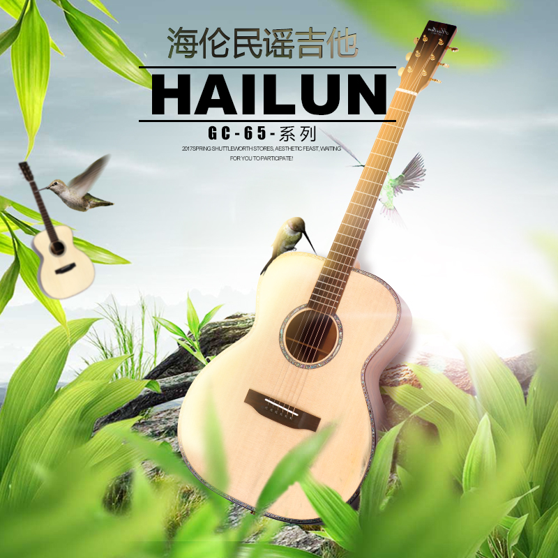 HAILUN海伦初学者入门练习男女学生吉他jita檀木合板 GC-65系列