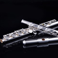 长笛 17开闭镀银日本管体 纯银吹口片 专业笛法式按键 美德威乐器
