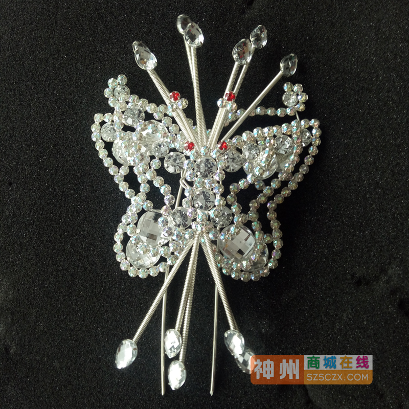 戏剧头面头饰戏曲用品花旦青衣丫鬟包头木钻顶花 大蝴蝶 大顶花