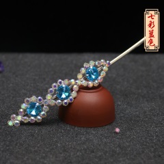 中原戏装戏曲青衣花旦头饰压鬓簪双光七彩水钻京剧戏剧头面三连珠