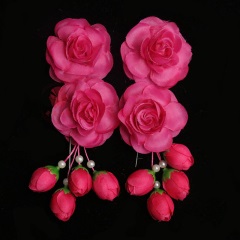 中原戏装戏曲戏剧鬓花京剧旦角头饰青衣花旦小姐新款双朵花月季花