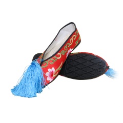 中原戏装戏曲平底彩鞋青衣花旦小姐绣花鞋戏鞋女古装纳米胶底彩鞋