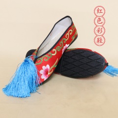 中原戏装戏曲平底彩鞋青衣花旦小姐绣花鞋戏鞋女古装纳米胶底彩鞋