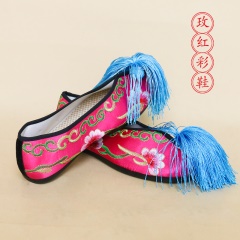 中原戏装戏曲平底彩鞋青衣花旦小姐绣花鞋戏鞋女古装纳米胶底彩鞋