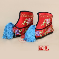中原戏装戏曲鞋靴女彩快纳米胶底绣绣花彩快靴快靴女打鞋武旦靴子