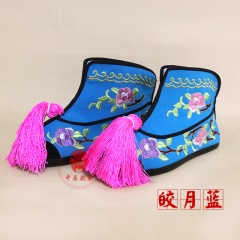 中原戏装戏曲鞋靴女彩快纳米胶底绣绣花彩快靴快靴女打鞋武旦靴子