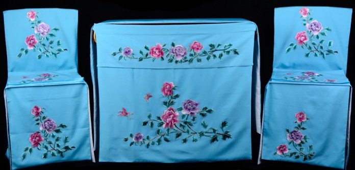 中原戏装 京豫婺剧婚庆戏曲演出道具古装桌围椅披 软绉牡丹桌椅披