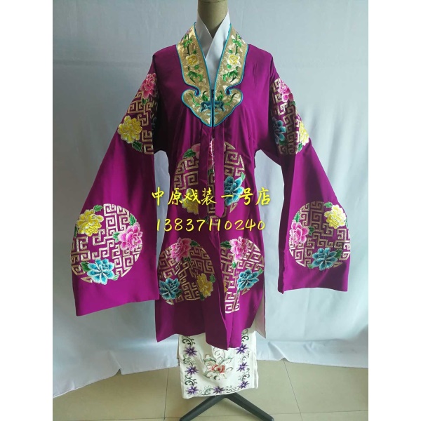 戏曲戏剧 仿手绣团花披 软皱紫红团花女披 金领回纹牡丹团花女披